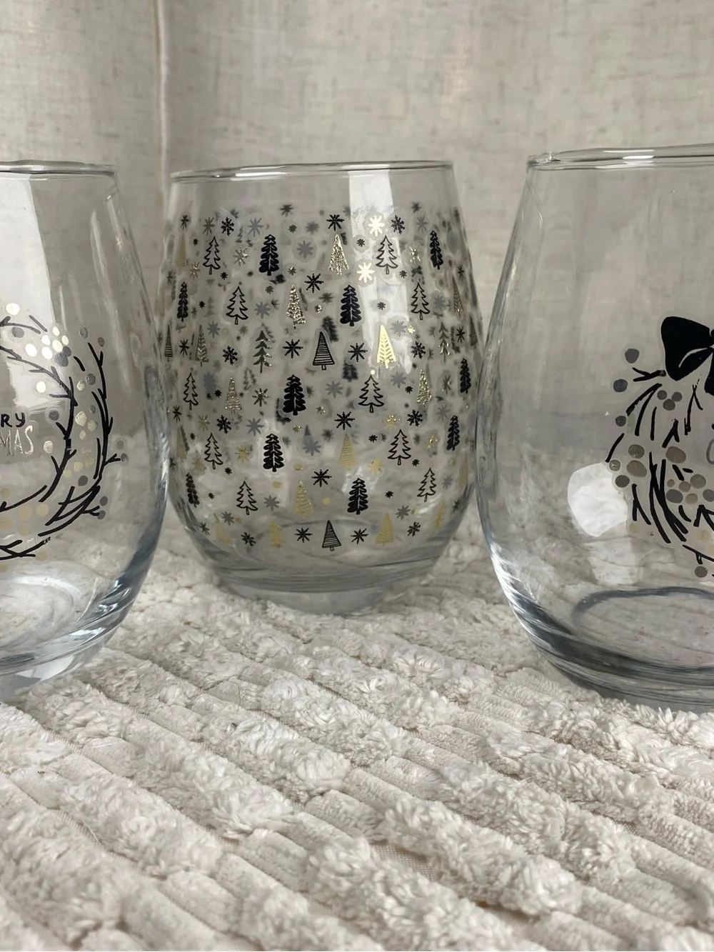Home Essentials Holiday Stemless Wine Glasses - Set of 3 Christmas